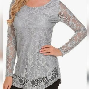 NWT SoTeer Lace Double Layers Top Womens M Gray Fairy Romantic Feminine Retro